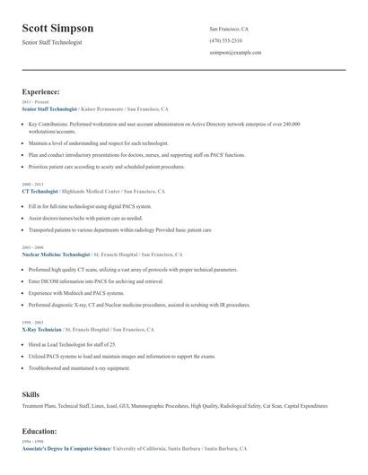 Senior Staff Technologist Resume