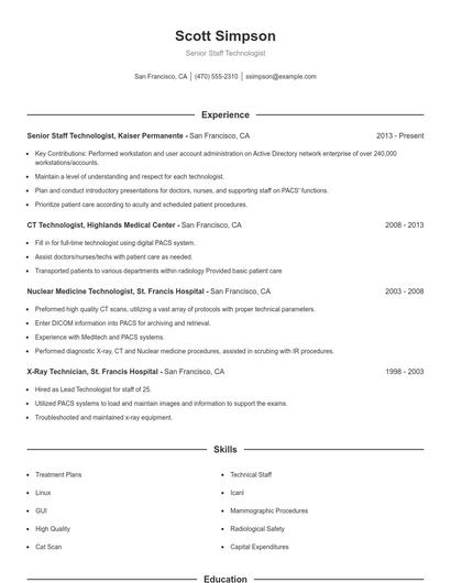 Senior Staff Technologist Resume
