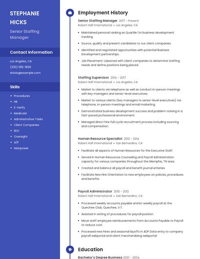 Senior Staffing Manager Resume