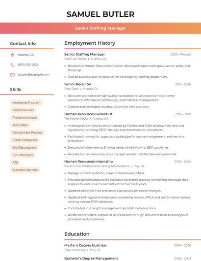 Senior Staffing Manager Resume