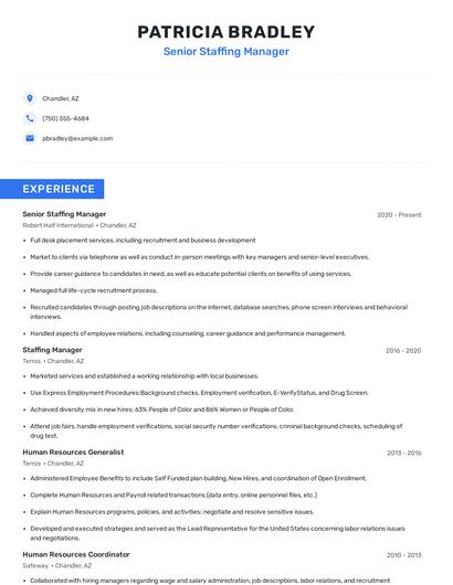 Senior Staffing Manager Resume