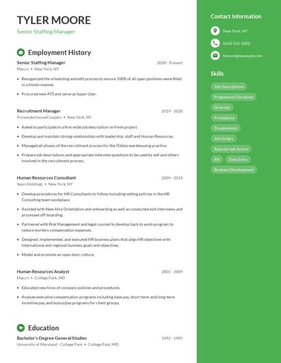 Senior Staffing Manager Resume