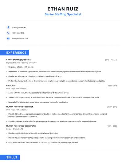Senior Staffing Specialist Resume
