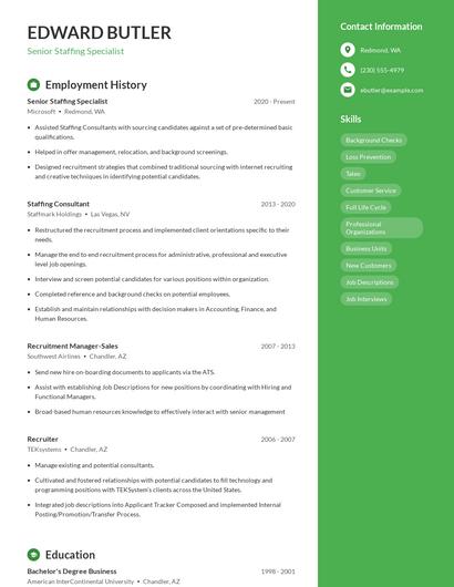 Senior Staffing Specialist Resume