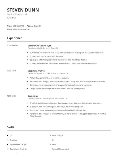 Senior Statistical Analyst Resume