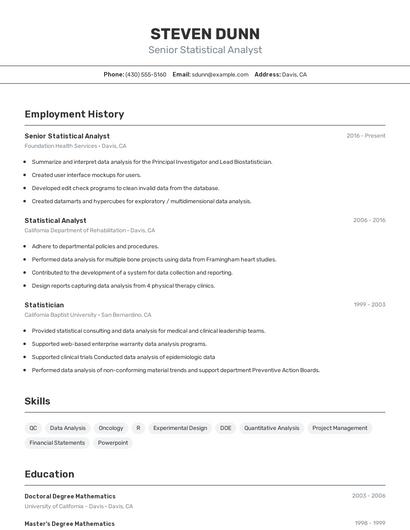 Senior Statistical Analyst Resume