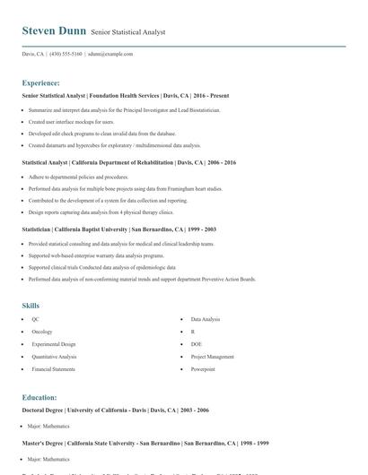 Senior Statistical Analyst Resume