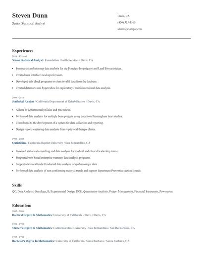 Senior Statistical Analyst Resume