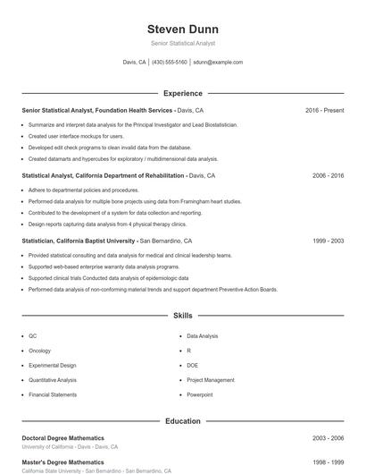 Senior Statistical Analyst Resume