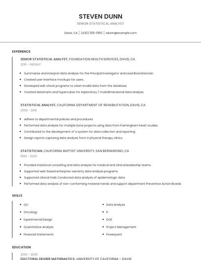 Senior Statistical Analyst Resume