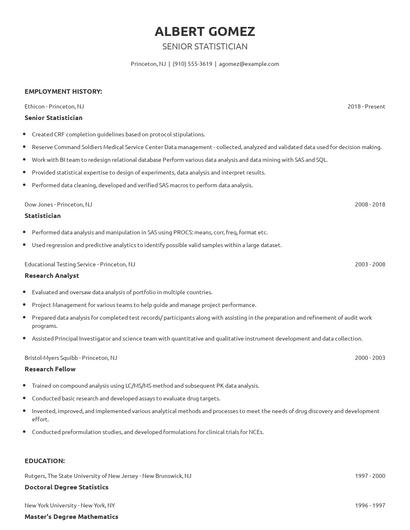 Senior Statistician Resume