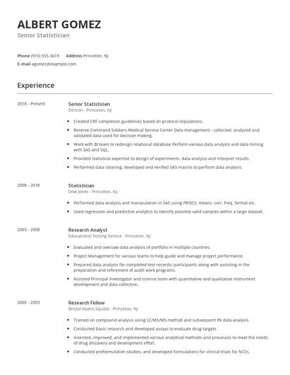 Senior Statistician Resume