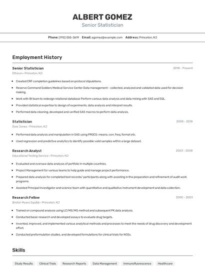 Senior Statistician Resume