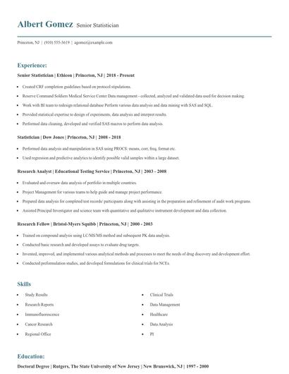Senior Statistician Resume