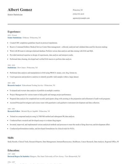 Senior Statistician Resume