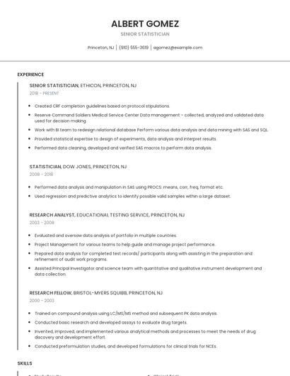 Senior Statistician Resume