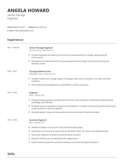 Senior Storage Engineer Resume