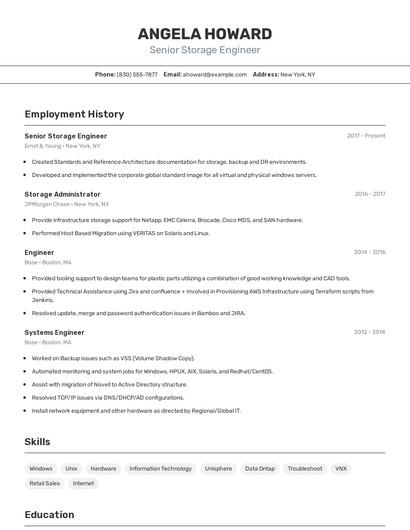 Senior Storage Engineer Resume