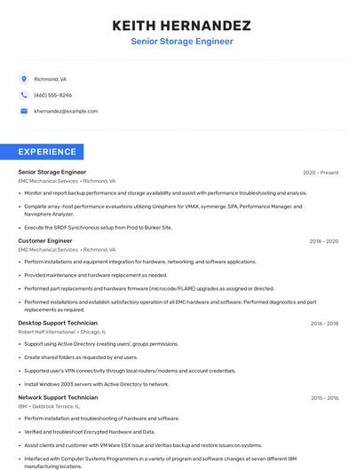 Senior Storage Engineer Resume