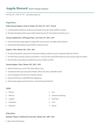 Senior Storage Engineer Resume