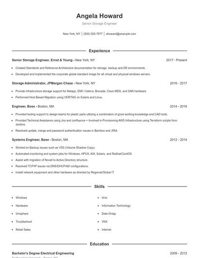 Senior Storage Engineer Resume