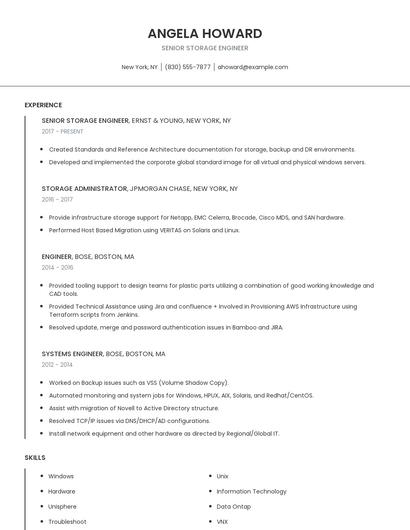 Senior Storage Engineer Resume