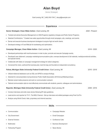 Senior Strategist Resume