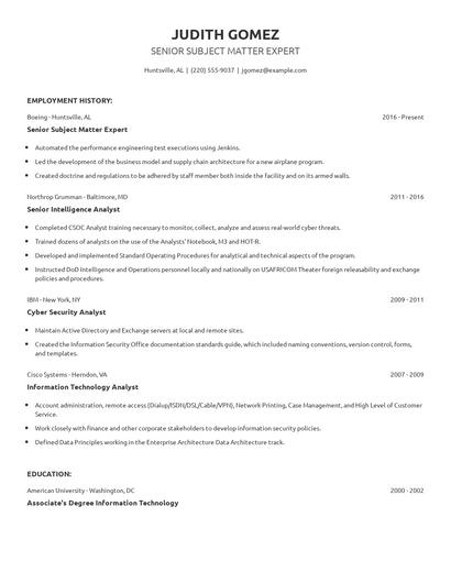 Senior Subject Matter Expert Resume