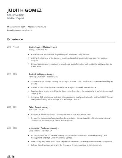Senior Subject Matter Expert Resume