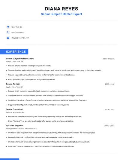 Senior Subject Matter Expert Resume
