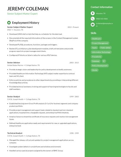 Senior Subject Matter Expert Resume