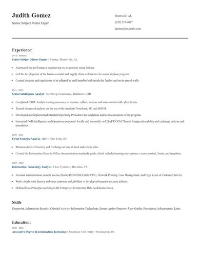 Senior Subject Matter Expert Resume
