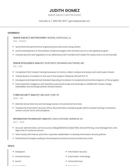 Senior Subject Matter Expert Resume