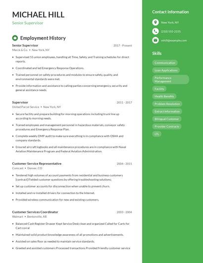 Senior Supervisor Resume