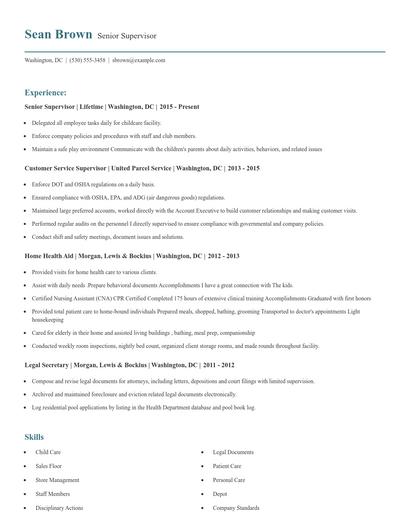 Senior Supervisor Resume