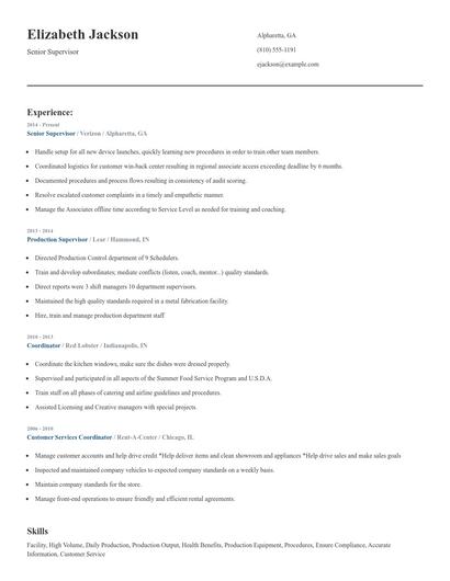 Senior Supervisor Resume