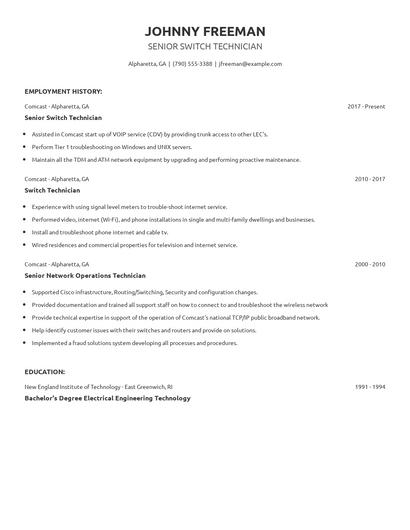 Senior Switch Technician Resume