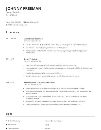 Senior Switch Technician Resume