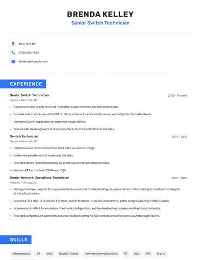 Senior Switch Technician Resume