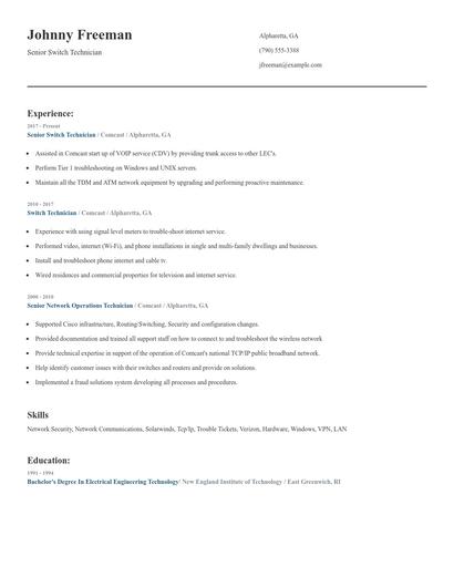 Senior Switch Technician Resume