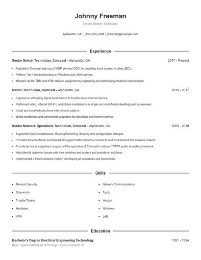 Senior Switch Technician Resume