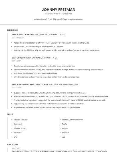 Senior Switch Technician Resume