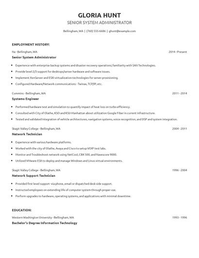Senior System Administrator Resume