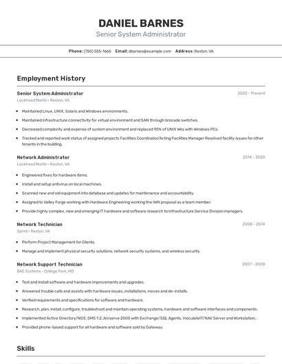 Senior System Administrator Resume