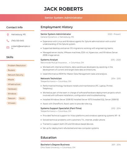 Senior System Administrator Resume