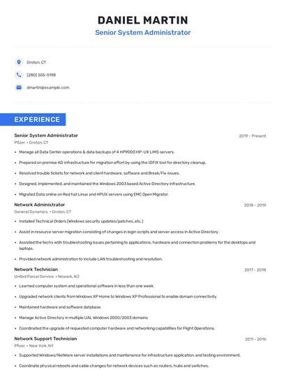 Senior System Administrator Resume