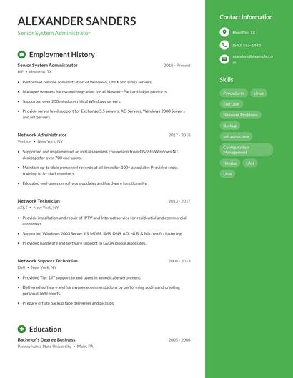 Senior System Administrator Resume