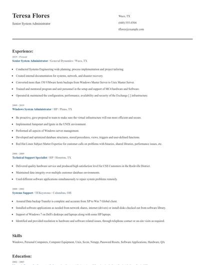 Senior System Administrator Resume