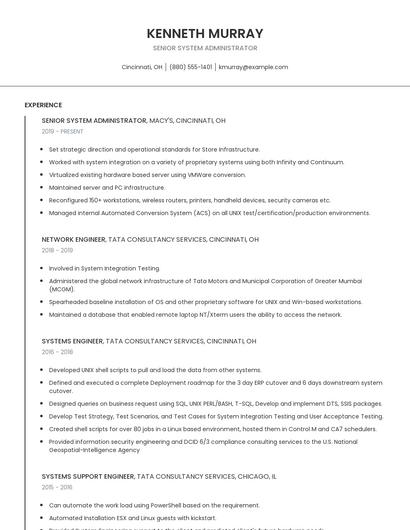 Senior System Administrator Resume
