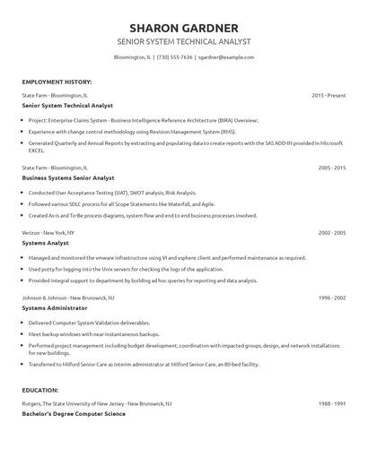 Senior System Technical Analyst Resume